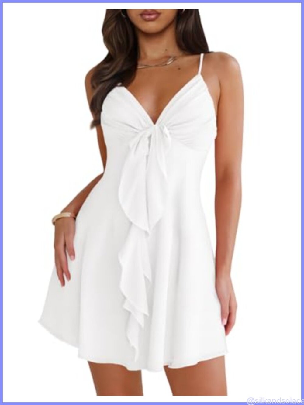 Women Flowy Mini Dress Sleeveless V-Neck Spaghetti Strap Backless Ruffle